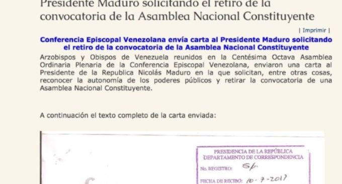 Venezuela. Los obispos a Maduro: «retirar la convocatoria de una Constituyente»