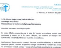 Carta de los obispos de Cuba a la Conferencia Episcopal Venezolana